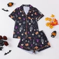 thumbnail image 2 of Pajama Pants Women Halloween Classic Pajama Set Pumpkin Ghost Bat Print Short Sleeve Button Down Collared Shirt and Relaxed Fit Shorts Women's Sleepwear Black L, 2 of 7