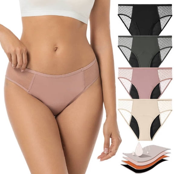 GEWSEY French Cut Mid Waist Period Underwear for Women- Reusable, Comfortable, Absorbent, Leakproof, Thin, For Menstrual Flow (Dark Green, S)