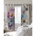 thumbnail image 3 of Pink Blue Flower Blackout Curtains 63 Inch Length Watercolor Gradient Blue Pink Floral Butterfly Linen Texture Thermal Insulated Window Curtain Drapes 2 Panels for Bedroom Living Room 52"Wx63"L, 3 of 9
