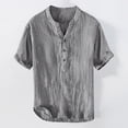 thumbnail image 2 of Fgnfyis Summer Linen Short Sleeve Casual T Shirt Men's Stand Pullover Shirt T Shirts for Man Grey XL, 2 of 7