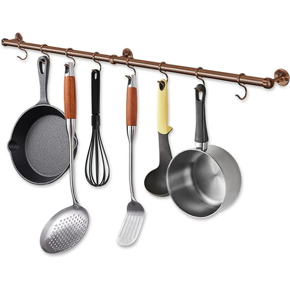 39.4 Inch Stainless Steel Wall Mounted Hanging Pot and Pan Rack with Adjustable S Hooks, Antique Copper