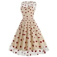 thumbnail image 2 of IBTOM CASTLE Women's 1950s Vintage Dress Short Sleeve Heart Print Mesh Retro Evening Prom Cocktail Party Swing A Line Dress XXL Apricot - Red Heart, 2 of 8