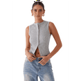 thumbnail image 2 of Women'S Sleeveless Round Neck Slim Fit Ribbed Button Vest Light Gray L, 2 of 7