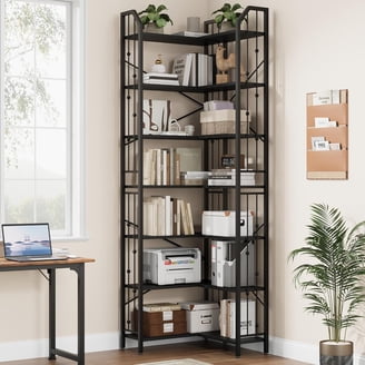 7-Tier Corner Bookshelf - 70.86" Tall Industrial Wood & Metal Storage Shelf, Brown