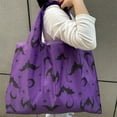 thumbnail image 5 of Purple Bat Print Tote Bag – Lightweight Foldable Halloween Shopping Handbag with Large Capacity, 5 of 6