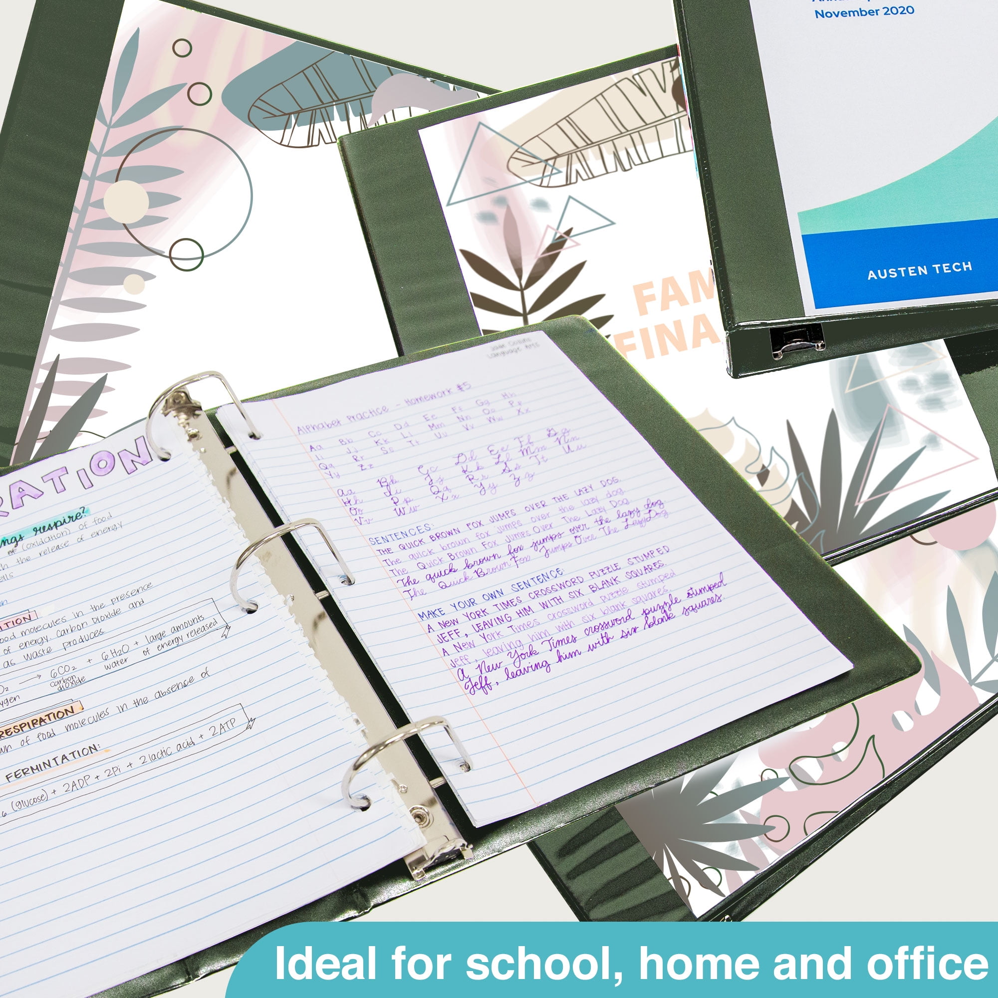 BAZIC 3 Ring Binder 3" View Binders Slant D Ring Green, Hold 600 Sheets, 2-Count