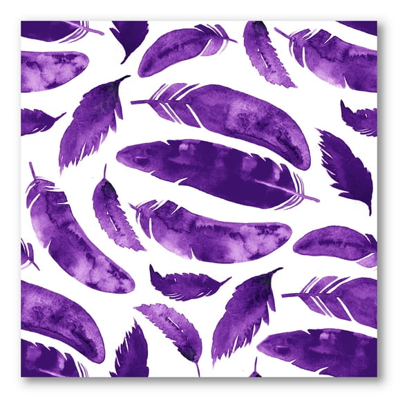 Designart ' Ethnic VIolet Feathers On White ' Bohemian & Eclectic Canvas Wall Art Print