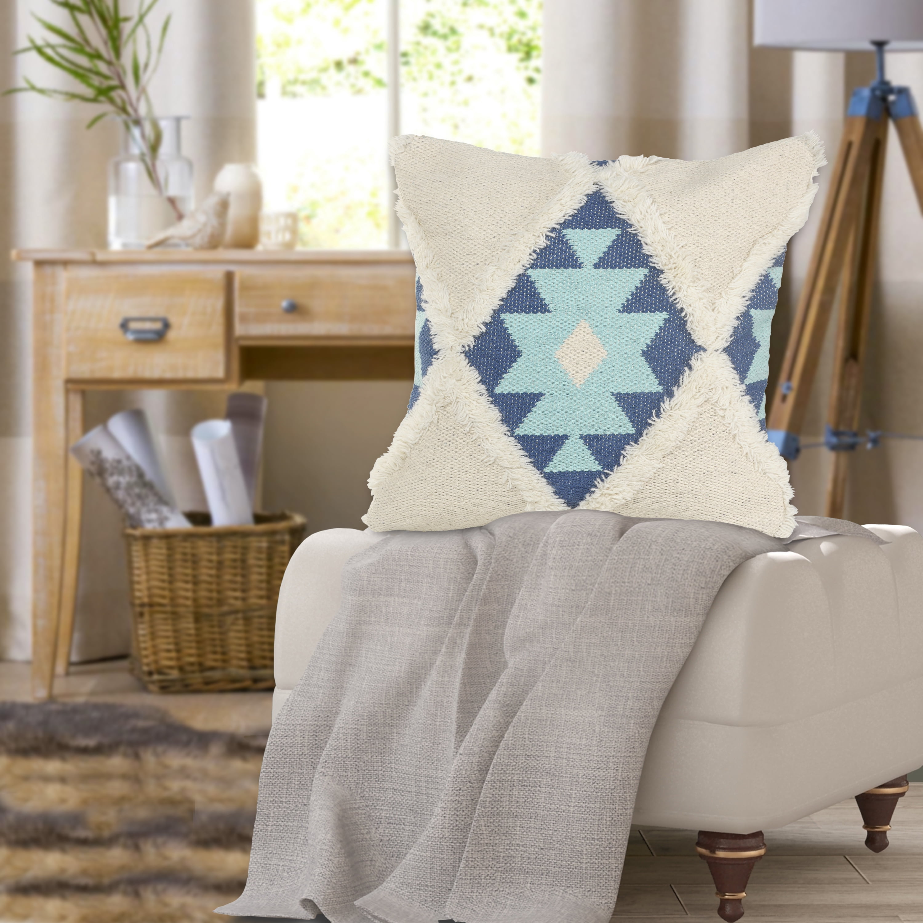 Harlow Hill Vintage Indigo Tribal Southwestern Cotton Blend Throw Pillow Cover, 20" x 20"