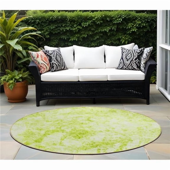 HomeRoots 562646 8 ft. Round Lime Green Round Abstract Washable Non Skid Indoor Outdoor Machine Woven Area Rug