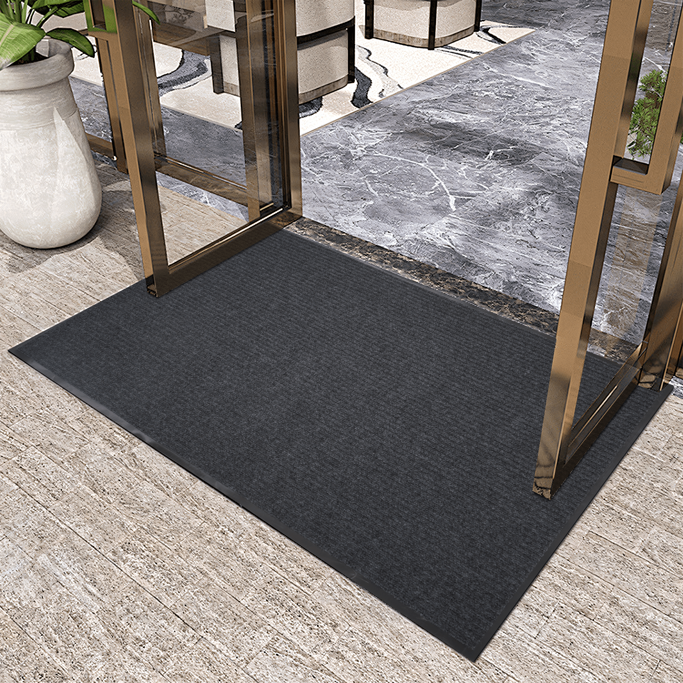 WANLISELL 3' x 5' Outdoor Mat, Non-Slip Water-Absorbent Large Doormat, Heavy Duty Entrance Mat for Home & Commercial Rug, Gray