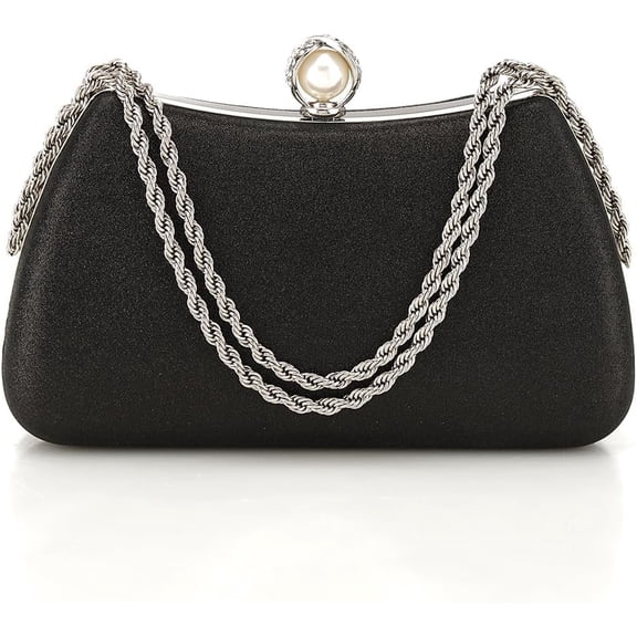 Glitter Sequin Clutch Bag for Women, Sparkly Evening Purse with Detachable Chain, Formal Wedding Handbag, 205x80x140mm-black-