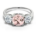 thumbnail image 2 of Gem Stone King 925 Sterling Silver Peach Nano Morganite and White Topaz 3 Stone Engagement Ring for Women (3.20 Cttw, Gemstone October Birthstone, Cushion 8MM, Size 5), 2 of 5