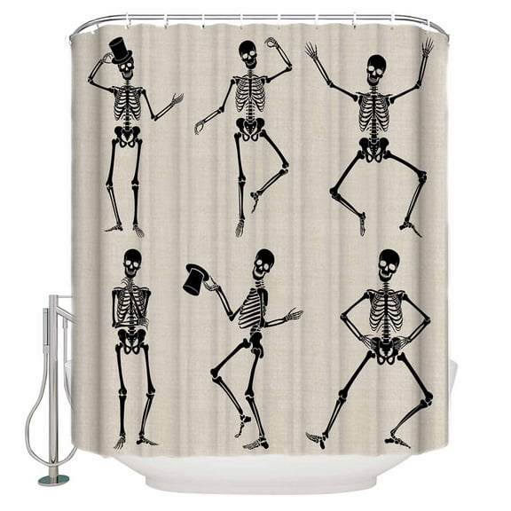 Shower Curtains for Bathroom-72"x72",Halloween Funny Skull Skeleton Burlap Waterproof Bath Curtain Grommet Shower Curtain Set with Hooks,Halloween Horror Theme Washable Bath Accessories