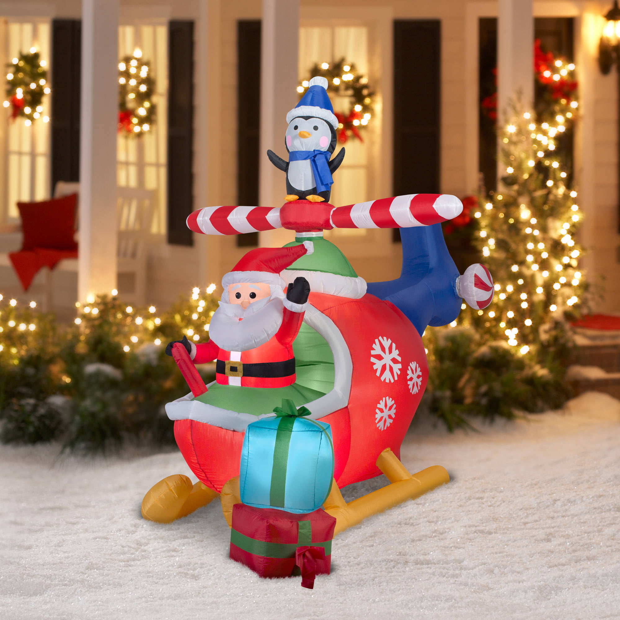Gemmy Airblown Inflatables Christmas Inflatable Santa and Penguin in