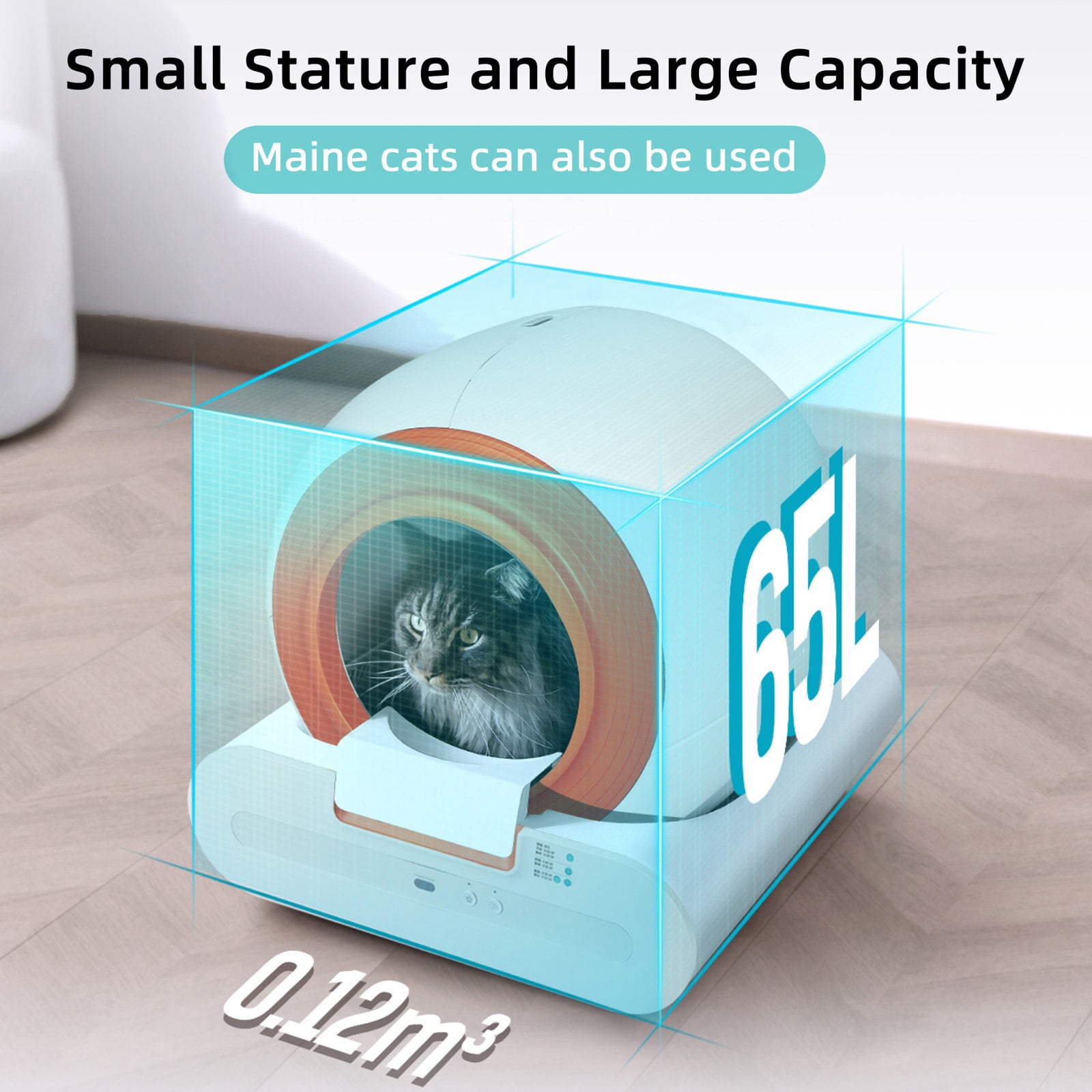 Glavbiku Smart Self-Cleaning Cat Litter Box with App Control,65L Capacity with Mat,Deodorizing,White