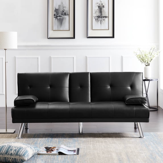 Urhomepro Sofa Bed with Cupholders, Black