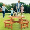 thumbnail image 4 of Costway 8-Person Round Picnic Table Set with 4 Built-in Benches 2" Umbrella Hole, Yellow, 4 of 11