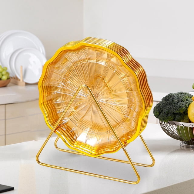 Juego de 6 platos, plato para servir, bandeja para mesa de comedor, plato de apilable elegante, platos de cena para exteriores, Hotel, fiesta en Oro