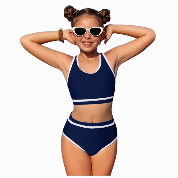 Kaprioy Girls Swimsuits Bikini Set 2 Piece Bathing Suit Color Contrast Trim Swimwear