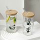 thumbnail image 1 of XTMPMY - Juego de vasos de vidrio con forma de panda de bambú, con tapa, pajita y vaso para agua - Vaso de vidrio para café y jugos - Paquete de 4 vasos por juego, 1 of 8