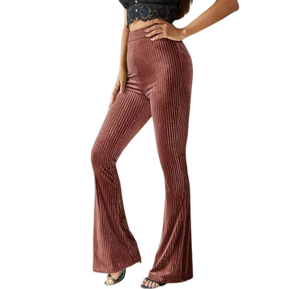 RUTAYY Women's Casual Flare Long Pants Solid Color High Waisted Comfortable Daily Wear Trendy Vacation Trousers