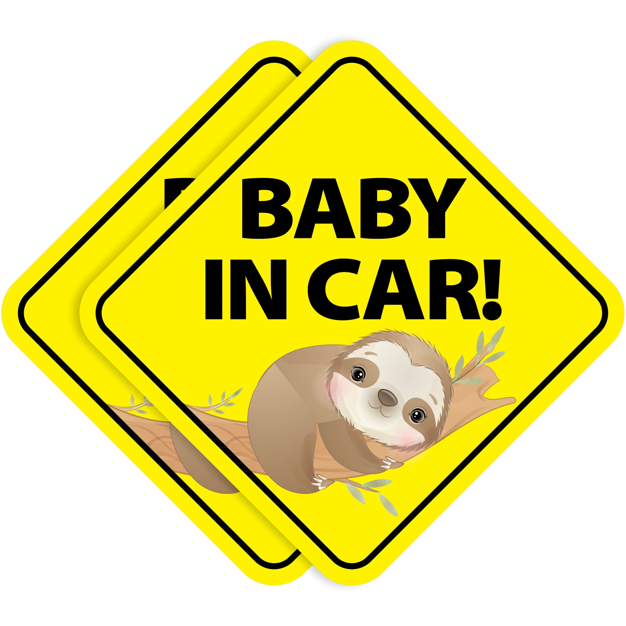 Stickios Baby on Board Decal - Cute Baby in Car Stickers - Peel and Stick Removable Caution Signs - Baby Sloth (2-Pack)