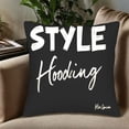 thumbnail image 5 of Set of 2 Black Square Throw Pillow Covers 18x18in with Bold ' STYLE Hooding ' Text & Cursive Design - Modern Cushion Cases for Couch Bed Car, 5 of 8