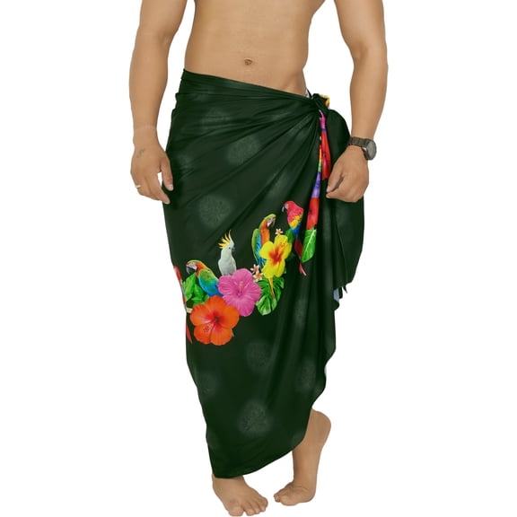 HAPPY BAY Men's Pareo Regular Holiday Sarong Long Beach Wrap One Size Charcoal, Tropical Summer Vacation Aloha