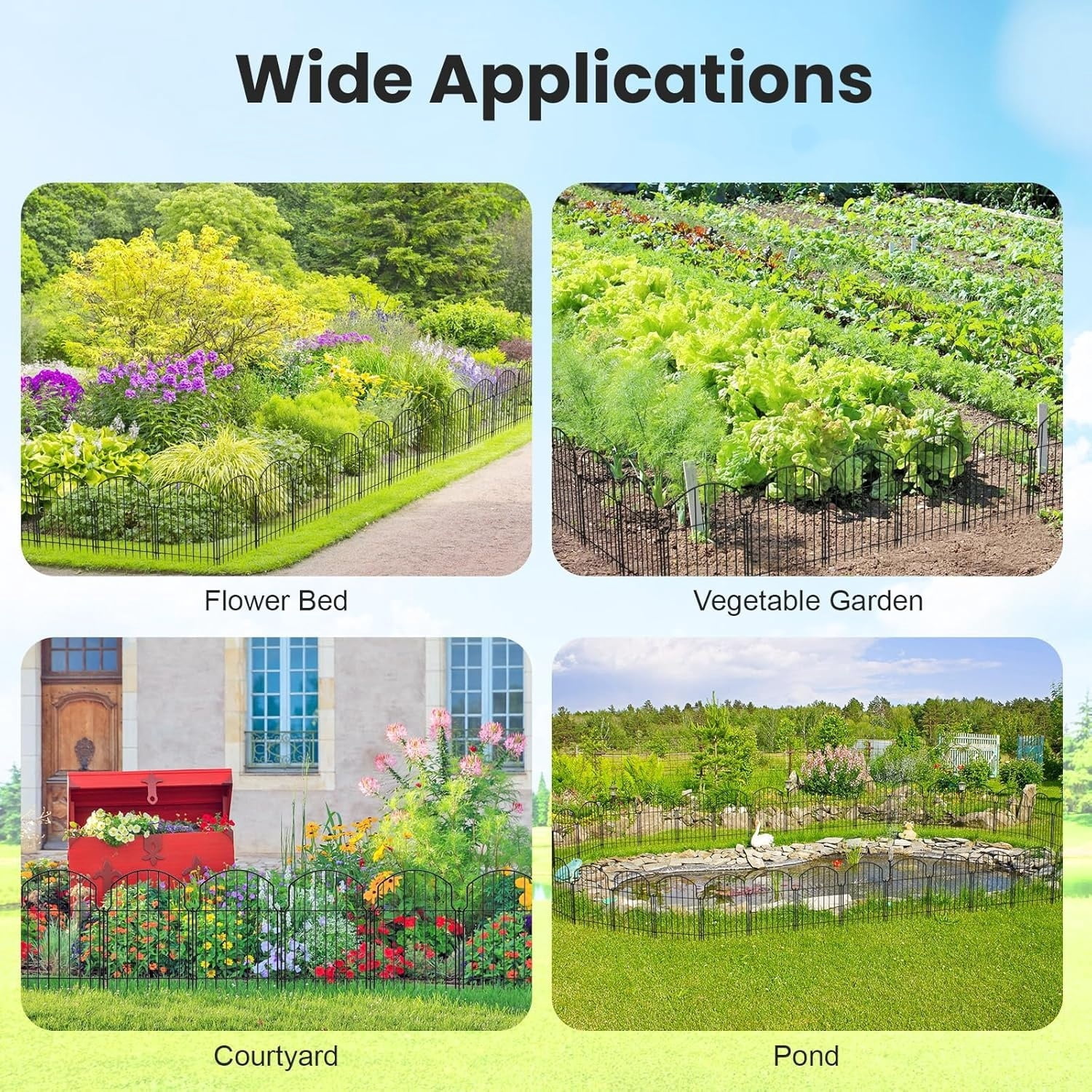 25Pcs Decorative Garden Fence, 20in(H)/27ft(L) Metal Fences Animal Barrier Outdoor for Yard, Flower Bed Edging Ornamental Border Panel for Dogs, Rabbits, Dig Defence, Garden Decor, Patio