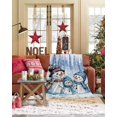 thumbnail image 3 of Christmas Watercolor Flannel Blanket for Bed,Travel and Camping, Hat Snowman Pine Tree Blue Snow Scene Super Soft Cozy Blanket for All Seasons 50"x60", 3 of 6