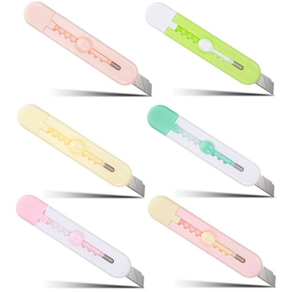 6Pcs Utility Knife Box Cutters, Assorted Colors Retractable Blade Letter Opener Box Cutter Carton Mini Easy Slide Cardboard Cutter Knife for Opening Paper, Envelopes, Packages, Boxes, Bags