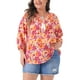 thumbnail image 1 of Blusa floral colorida de talla grande para mujer GRACE & GRANDEUR con cuello atado y mangas 3/4 4X Naranja, 1 of 1