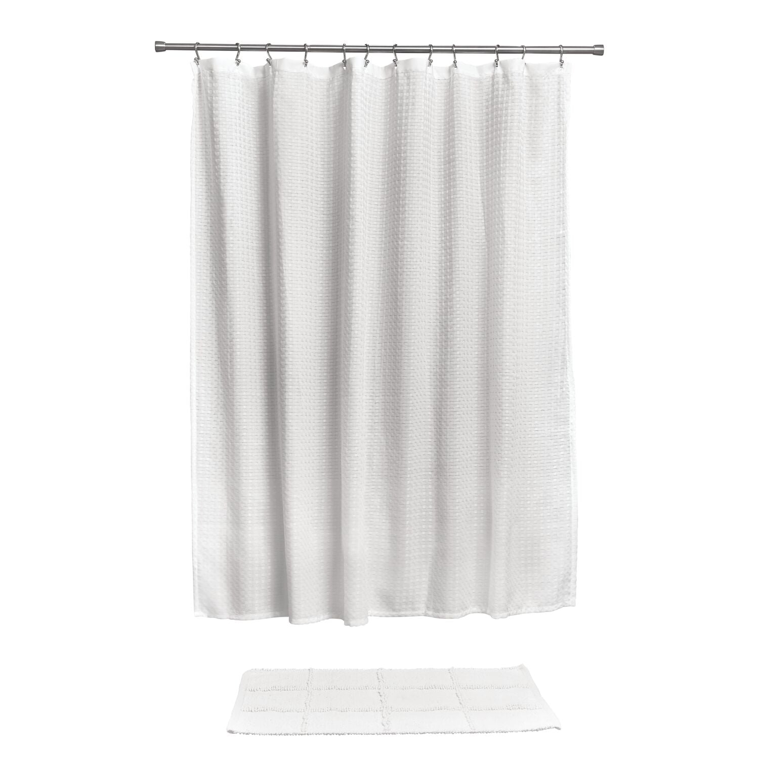 Textile Shower Curtain White 1800mm by 1800mm MX Group Machine Washable Fabric 