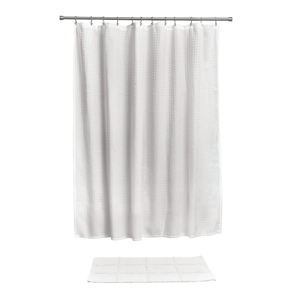 White Waffle Weave Fabric Shower Curtain, 72" x 72", iDesign Walmart