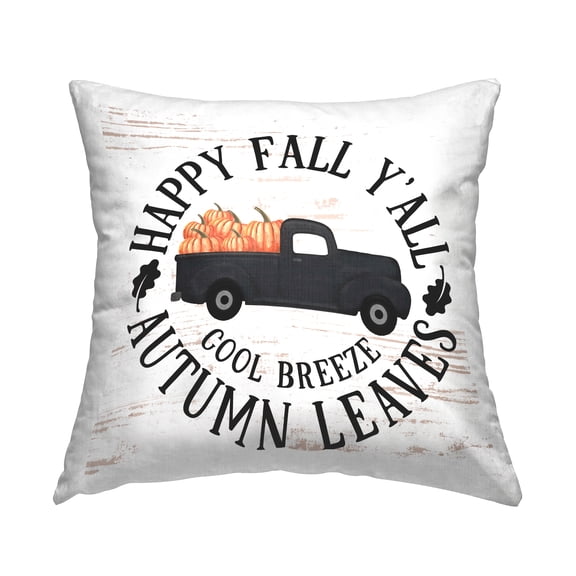 Stupell Industries Happy Fall Y'all Rustic Pumpkin Truck Design by Lettered and Lined Throw Pillow