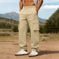 thumbnail image 2 of Men's Joggers Cargo Work Pants, Elastic Waist Drawstring Straight Leg, Quick Dry Lightweight Stretchy Multi-Pocket, Casual Hiking Running Athletic Daily | AKLJWH,Khaki S, 2 of 9