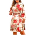 thumbnail image 1 of TSADFHJI Jupes pour Femmes Longueur Courte à Volants Robe Maxi à Col Roulé Imprimé Floral Frais & Style S Blanc, 1 of 5