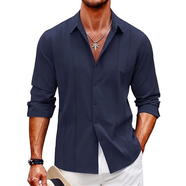 UKAP Mens Shirts Lapel Neck Blouse Button Down Tops Regular Fit Work Tunic Shirt Sea blue 4XL