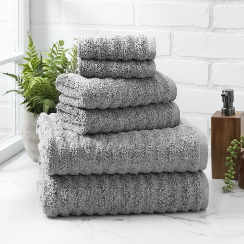 Mainstays Performance Textured 6 Piece Towel Set, Grey Flannel