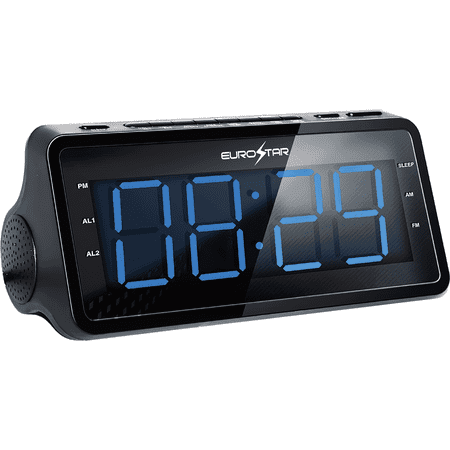 EUROSTAR CR9018 Dual Alarm AM/FM Clock Radio, Black