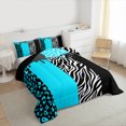 thumbnail image 3 of Homewish Cheetah Leopard Print Queen Comforter Set for Girl, Black Cyan Zebra Animal Bedding Sets, Stripes Abstract Reversible Bedding Comforter Set, Microfiber Bedroom Decor, 3-Piece, 3 of 8