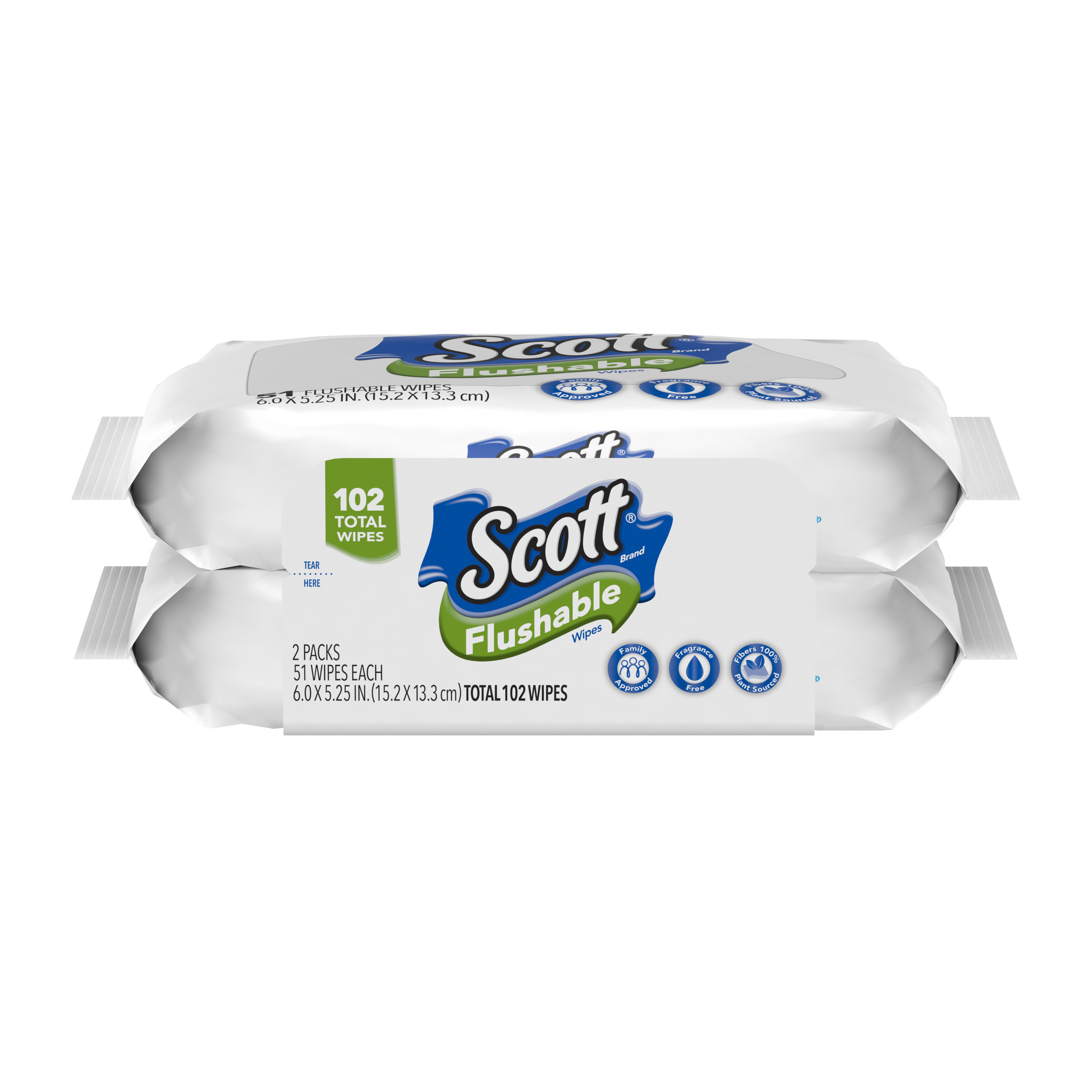 Scott Flushable Wet Wipes, 2 Resealable Packs, 51 Wipes Per Pack (102 Wipes Total) - image 1 of 7