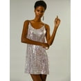 thumbnail image 4 of INSPIRE CHIC Robe Courte de Fête à Paillettes Scintillantes d'Halloween pour Femme, Col en V, Bretelles Spaghetti, Tenue de Boîte de Nuit, X-Grand, Argent (avec des Roses), 4 of 4