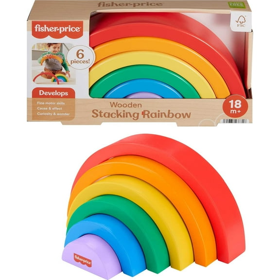 Fisher-Price Wooden Stacking and Nesting Rainbow Building Toy for Toddlers, 6 Wood Pieces, 18 months