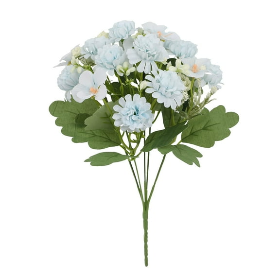 Blue Faux Hydrangea Chrysanthemum Bouquet Silk Flower Arrangement For Wedding Reception Decor Home Table Centerpiece Hotel Display 12.59X7.08 Inch Plastic Material Floral Props Blue