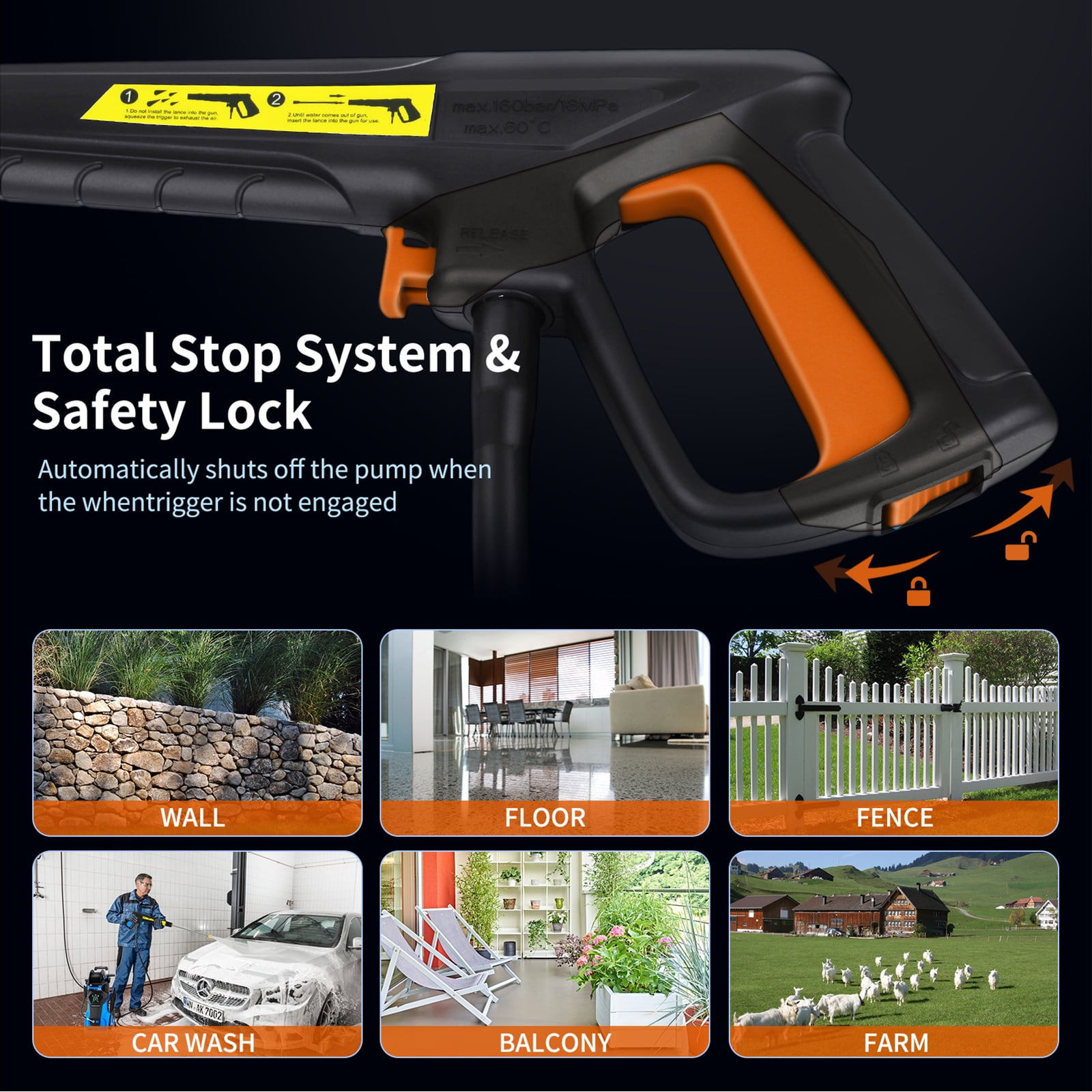 HONGGE Electric Pressure Power Washer - 5000 PSI MAX 110V 3.2 GPM Power Washer Electric Powered, Orange