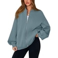 thumbnail image 3 of Women'S Fall Fashion Oversized Sweatshirt Jackets with Zipper Casual Long Sleeve Outerwear Winter Outfits Lake Blue S, 3 of 10
