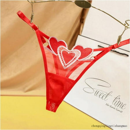 

Sexy Women Lingeries Heart Pattern T Back Thong G-String Panties Sheer Underwear