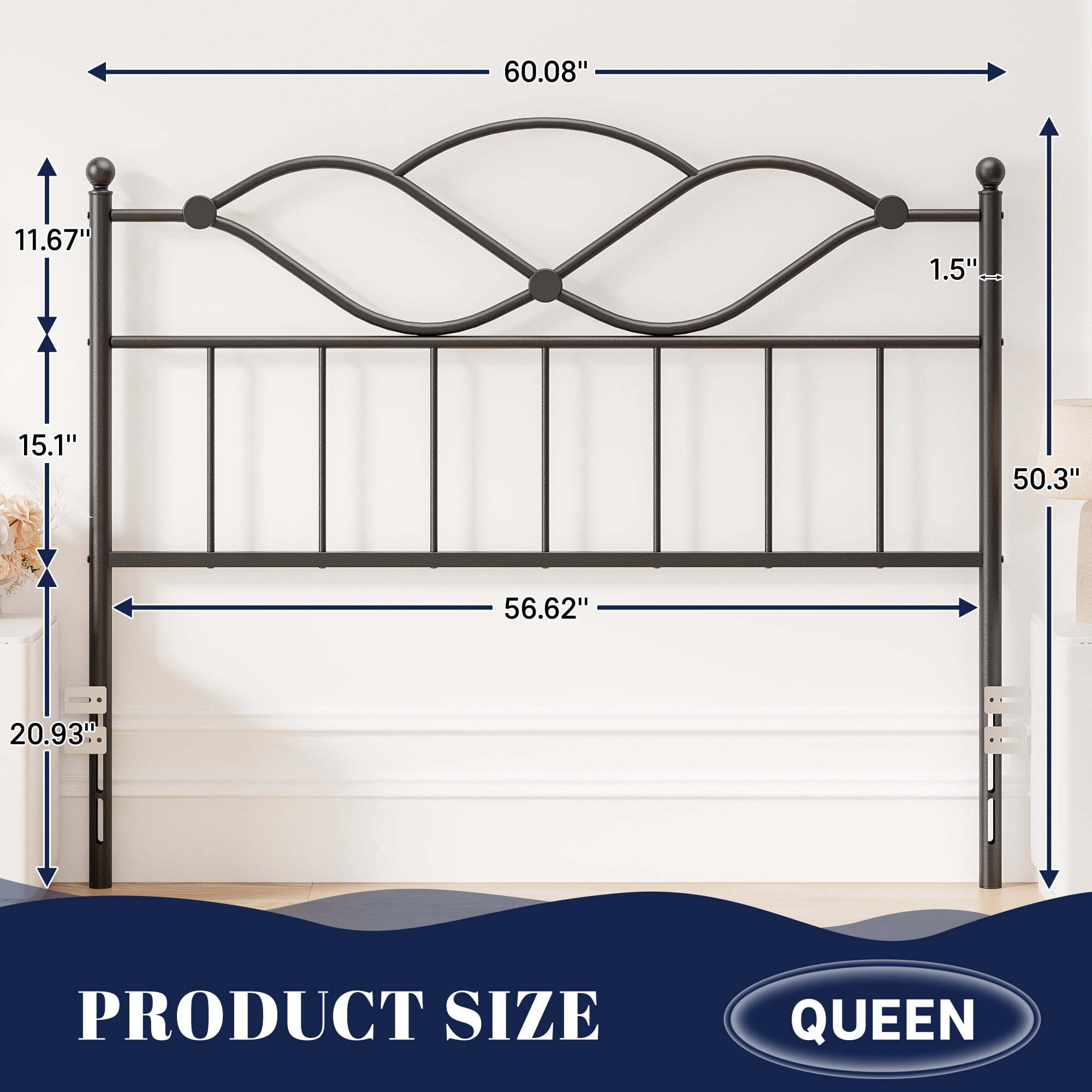 Yoneston Queen Size Sturdy Metal Headboard with Adjustable Height for Queen Beds, Black