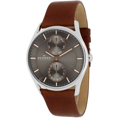 Skagen Men's Holst Multifunction Silver Stainless Steel and Brown Leather Band Watch (Model: SKW6086)